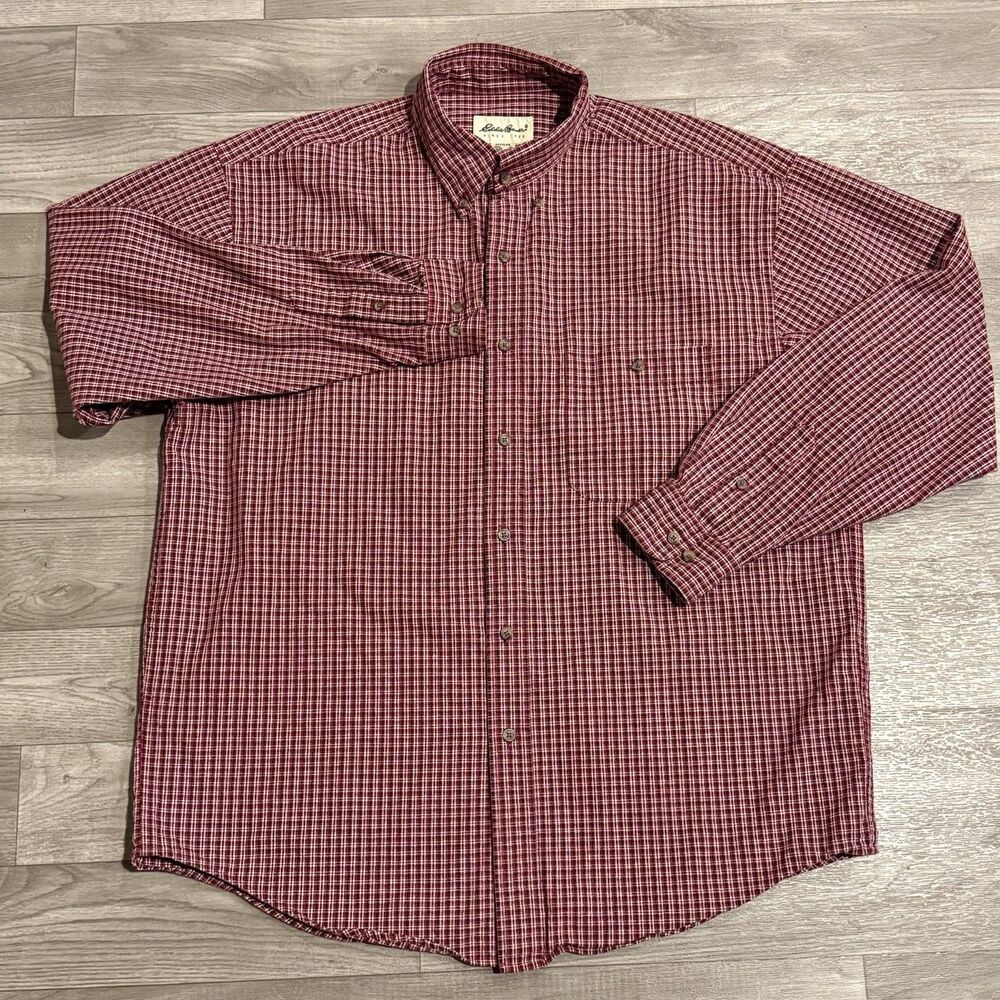 Eddie Bauer Shirt Mens L Red Plaid Button Up Heavyweight Shirt
